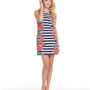 Vineyard Vines Navy and White Striped Dress with Pink Floral Accents